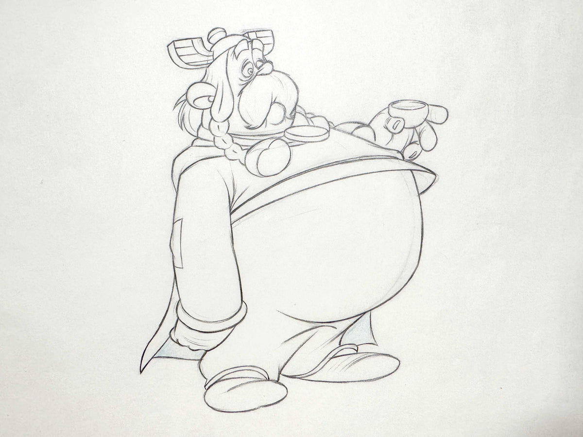 Asterix in Britain Original Animation Art Drawing of Zebigbos (Astérix chez les Bretons, 1986). For sale on FLIP Gallery