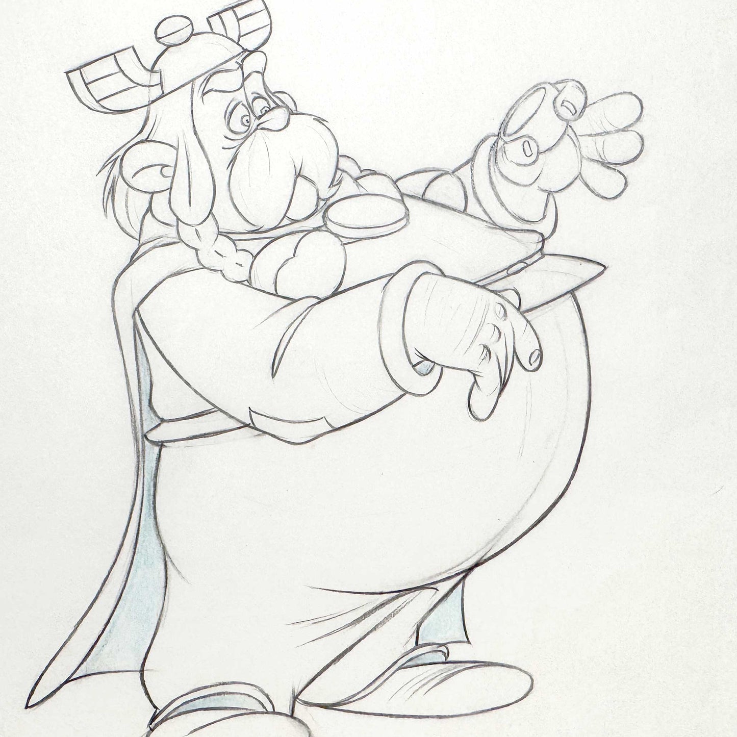 Asterix in Britain Original Animation Production Art Drawing of Zebigbos (Astérix chez les Bretons, 1986). For sale on FLIP Gallery