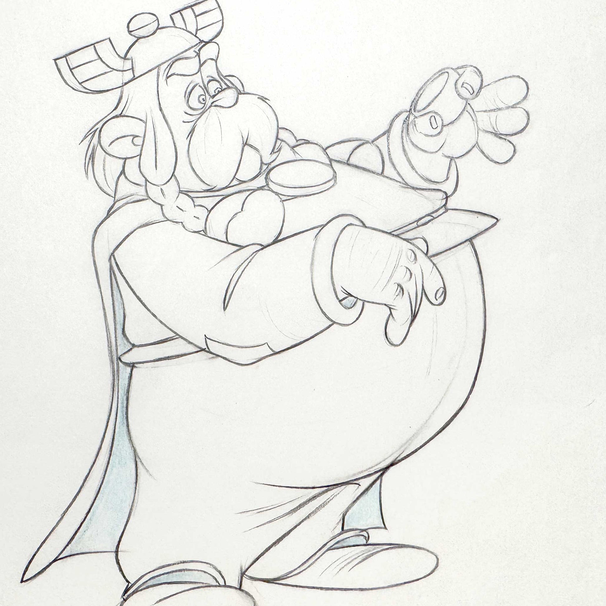 Asterix in Britain Original Animation Production Art Drawing of Zebigbos (Astérix chez les Bretons, 1986). For sale on FLIP Gallery