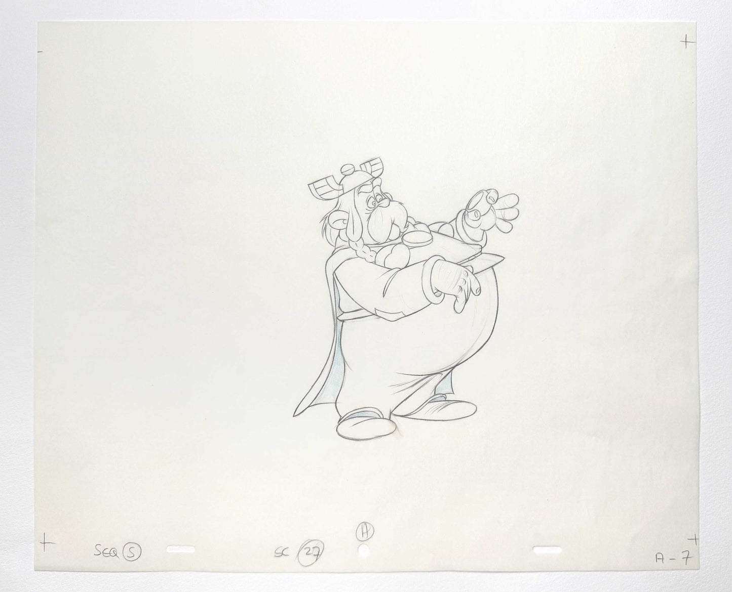 Asterix in Britain Original Animation Production Art Drawing of Zebigbos (Astérix chez les Bretons, 1986). For sale on FLIP Gallery
