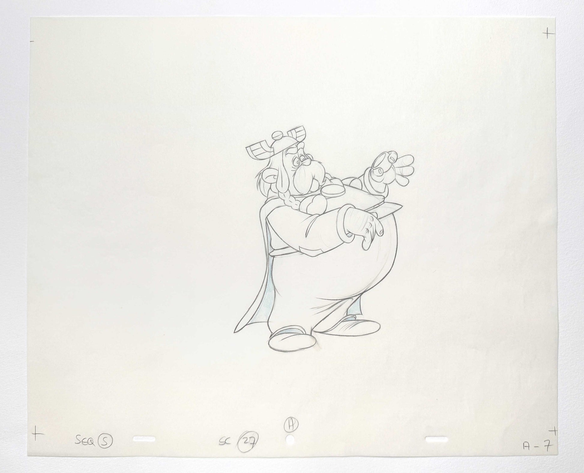 Asterix in Britain Original Animation Production Art Drawing of Zebigbos (Astérix chez les Bretons, 1986). For sale on FLIP Gallery