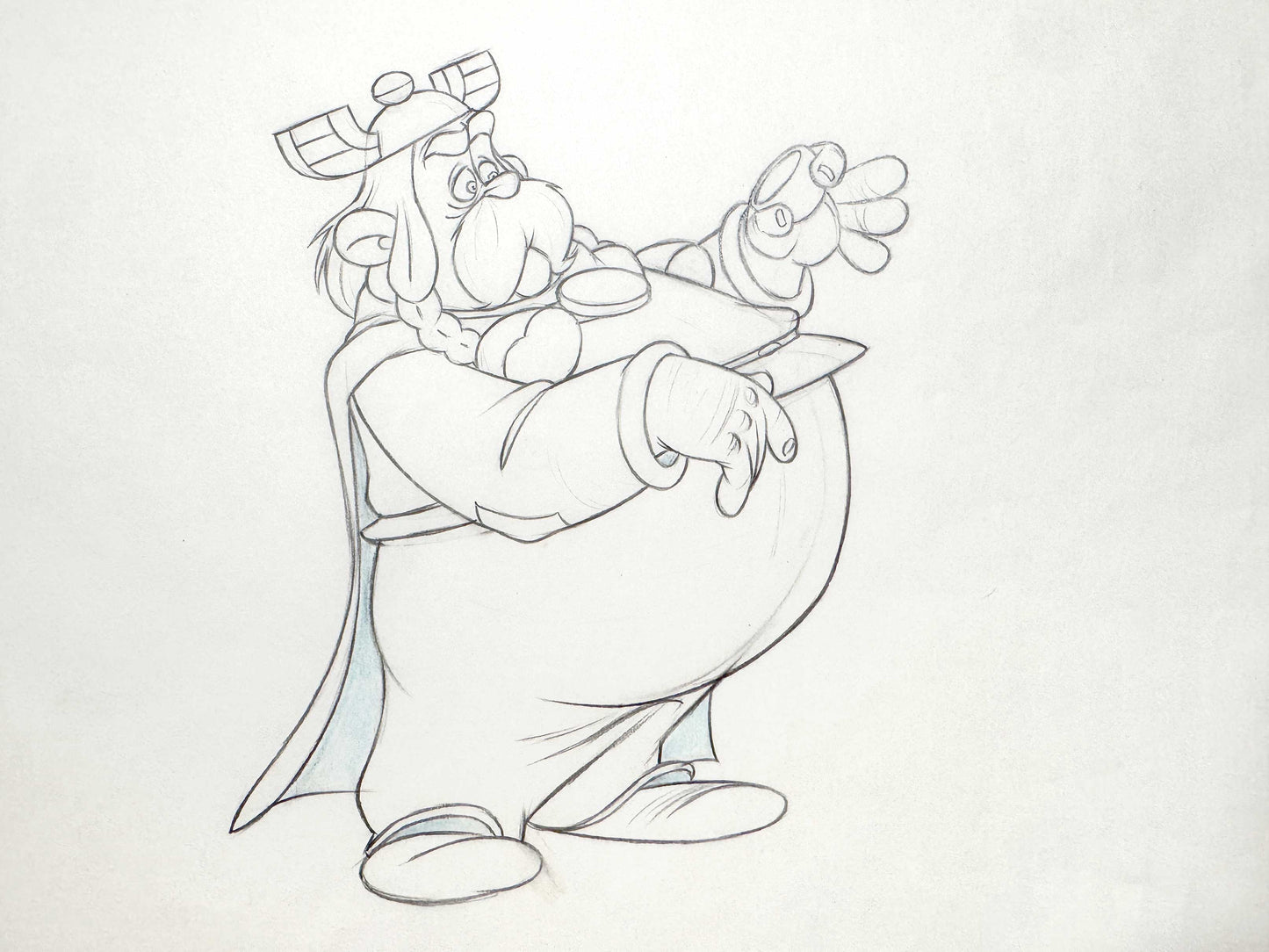 Asterix in Britain Original Animation Production Art Drawing of Zebigbos (Astérix chez les Bretons, 1986). For sale on FLIP Gallery
