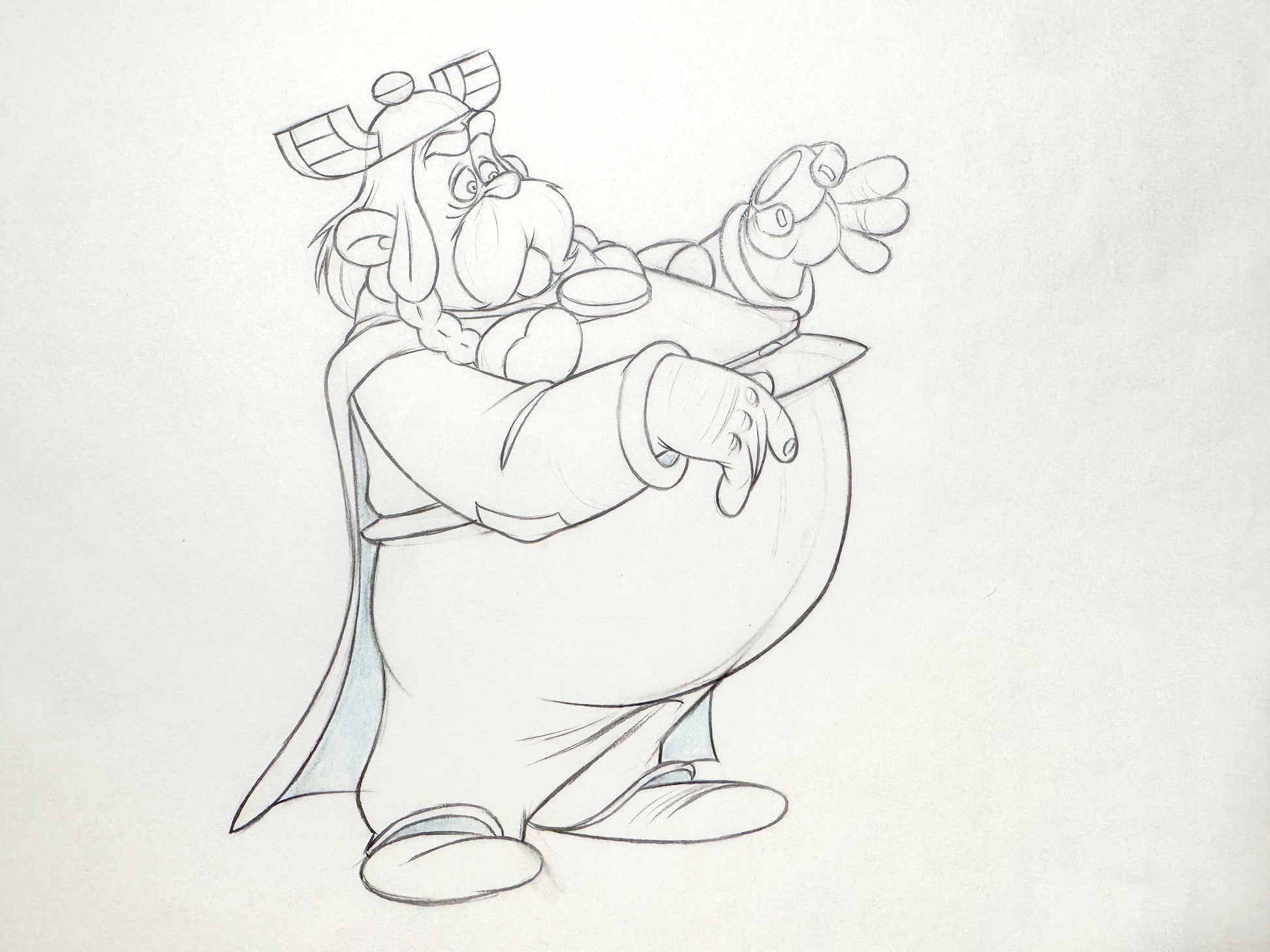 Asterix in Britain Original Animation Production Art Drawing of Zebigbos (Astérix chez les Bretons, 1986). For sale on FLIP Gallery