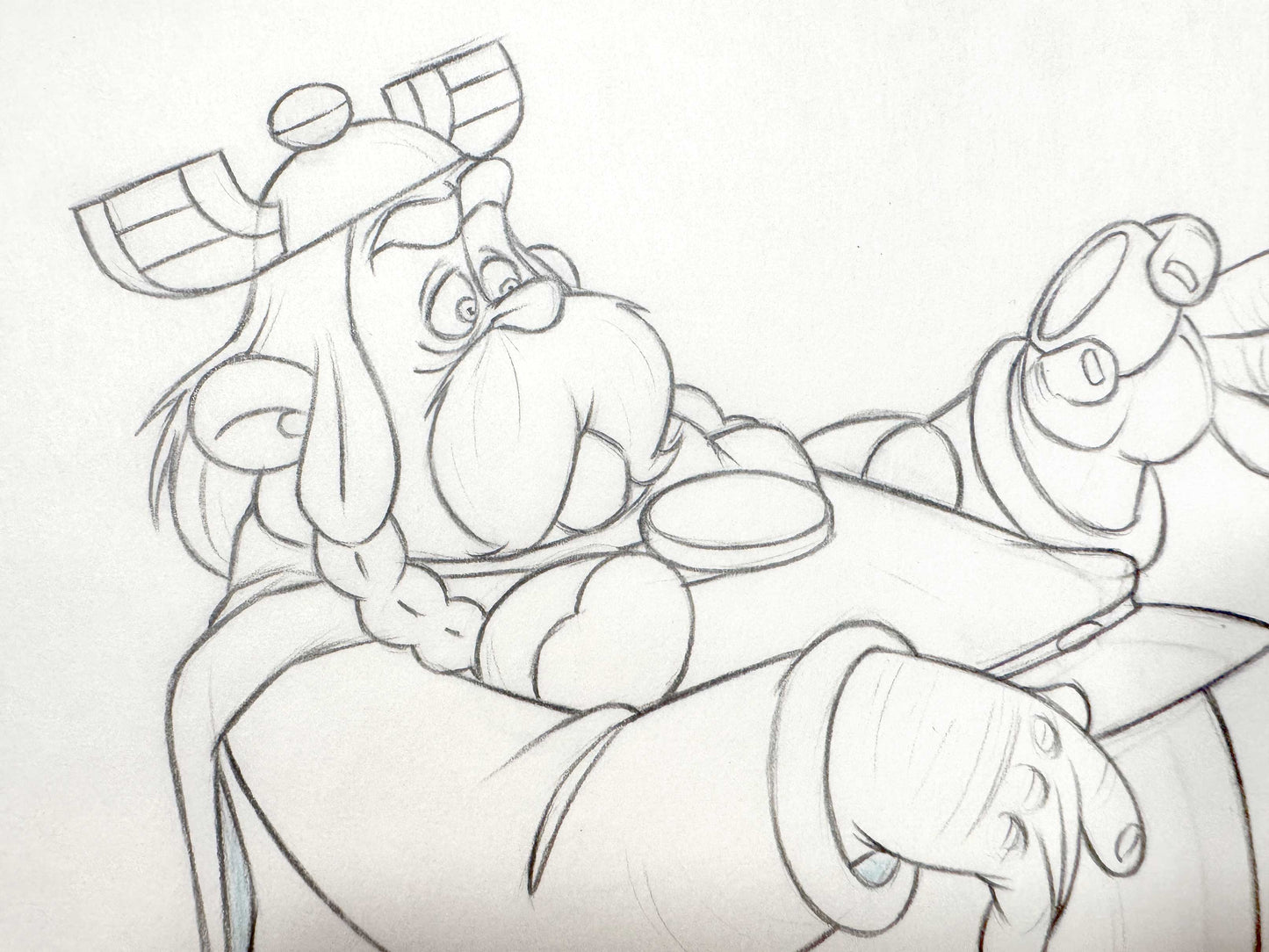 Asterix in Britain Original Animation Production Art Drawing of Zebigbos (Astérix chez les Bretons, 1986). For sale on FLIP Gallery
