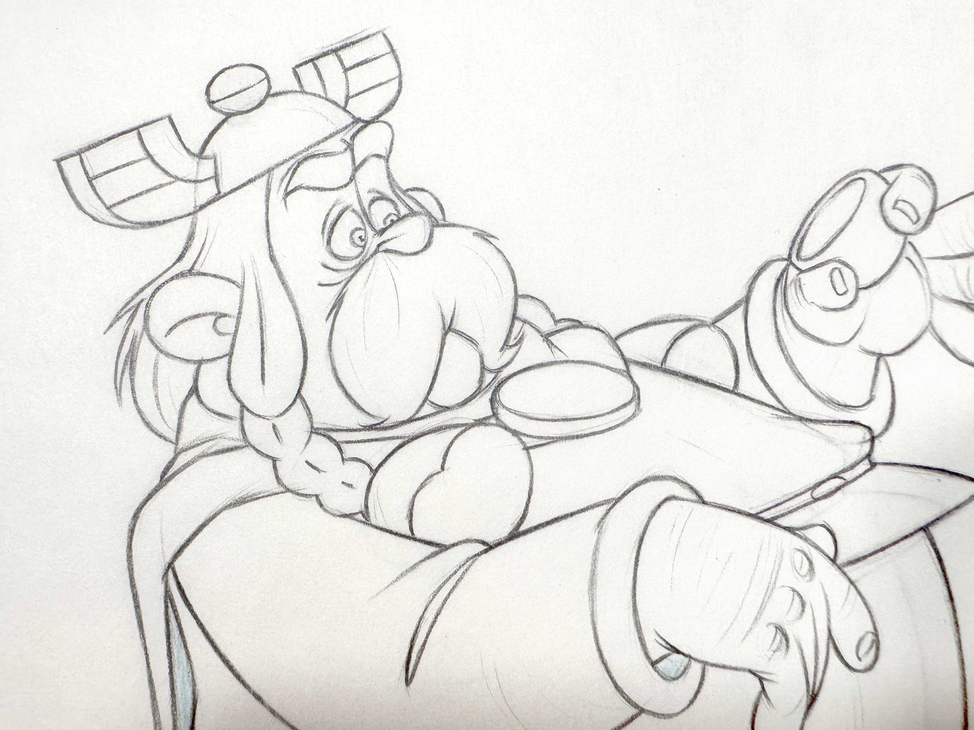 Asterix in Britain Original Animation Production Art Drawing of Zebigbos (Astérix chez les Bretons, 1986). For sale on FLIP Gallery