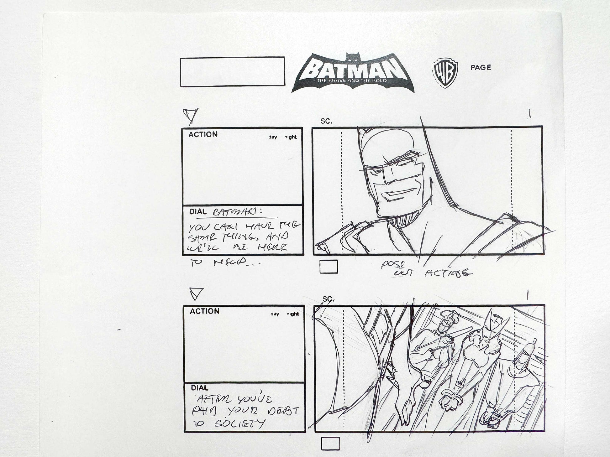 Batman: The Brave and the Bold : Original Storyboard Drawing Signed by Jeff Johnson (2008–2011). For sale on FLIP Gallery