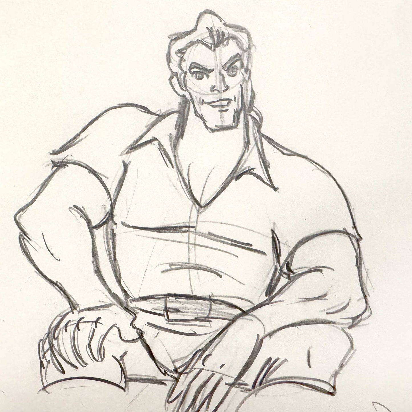 Beauty and the Beast - Gaston Original Rough Animation Production Drawing (Walt Disney, 1991). For sale on FLIP Gallery