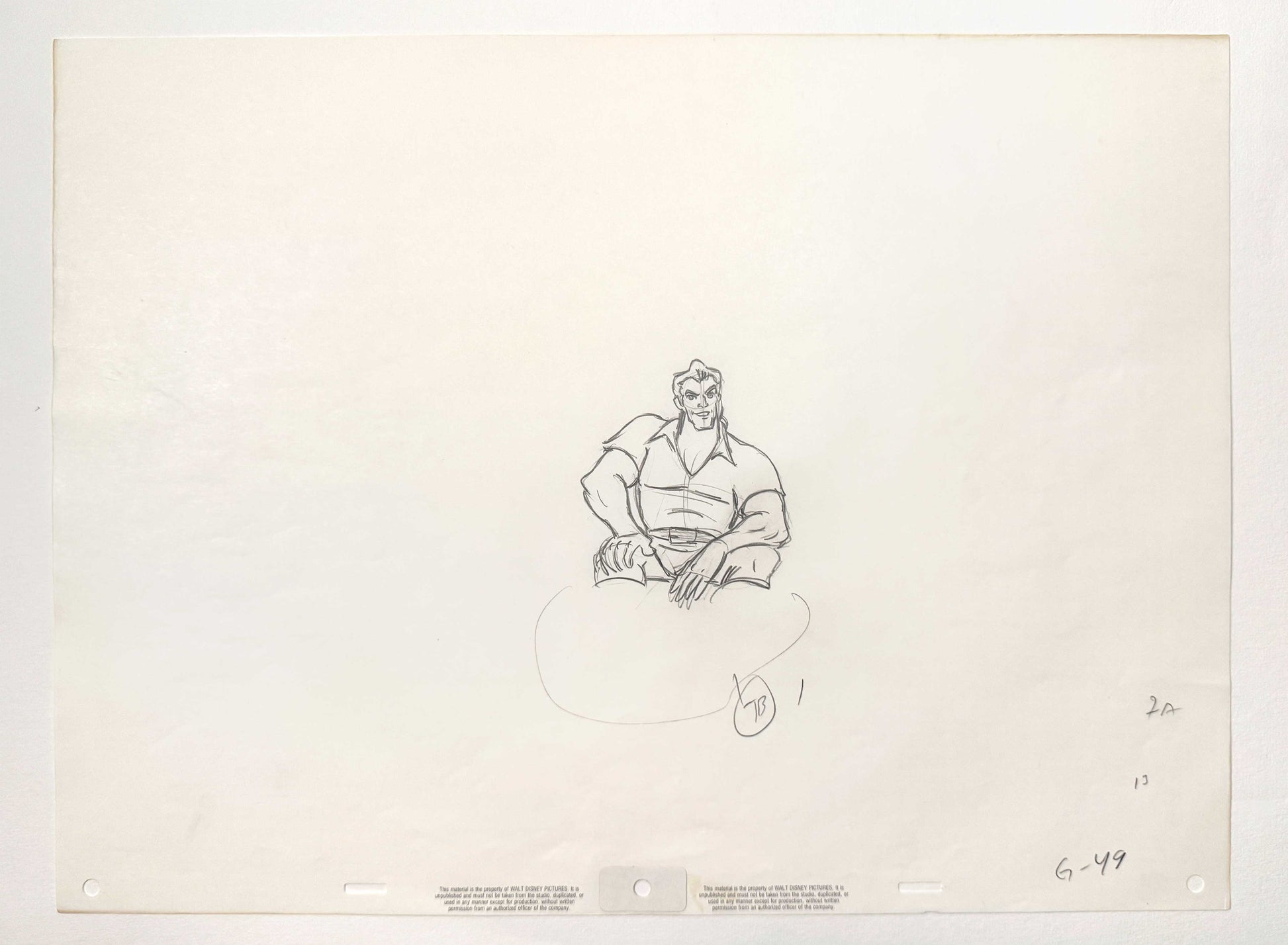 Beauty and the Beast - Gaston Original Rough Animation Production Drawing (Walt Disney, 1991). For sale on FLIP Gallery