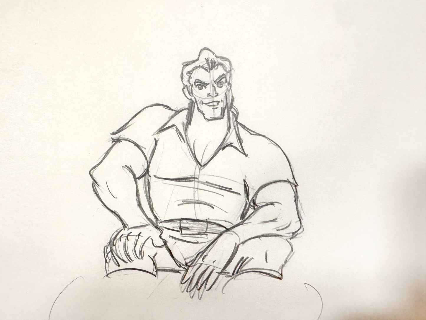 Beauty and the Beast - Gaston Original Rough Animation Production Drawing (Walt Disney, 1991). For sale on FLIP Gallery