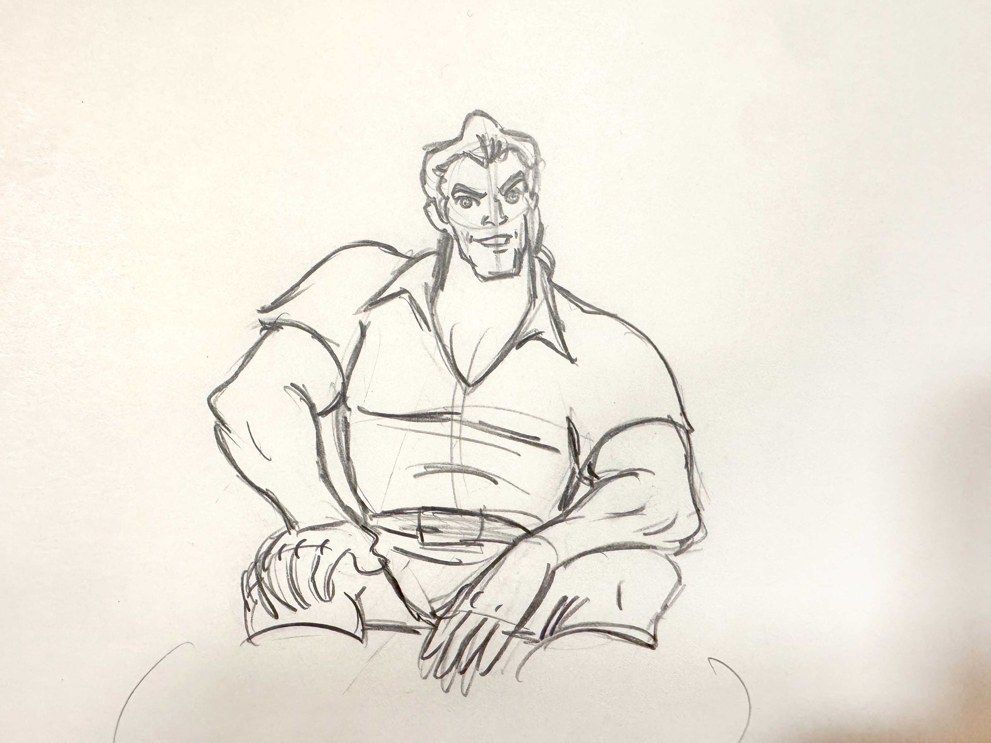 Beauty and the Beast - Gaston Original Rough Animation Production Drawing (Walt Disney, 1991). For sale on FLIP Gallery