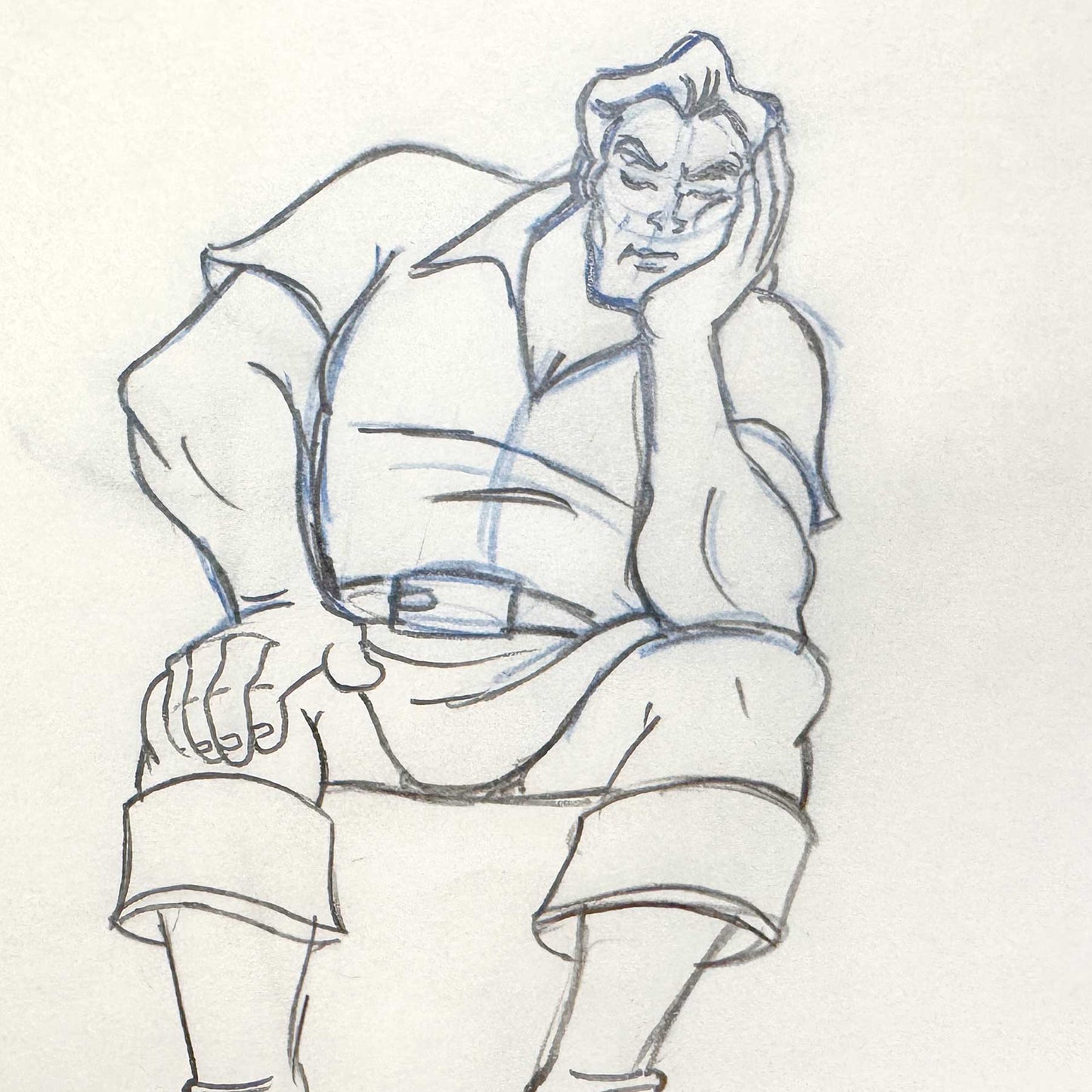 Beauty and the Beast - Gaston Original Rough Animation Production Drawing (Walt Disney, 1991). For sale on FLIP Gallery