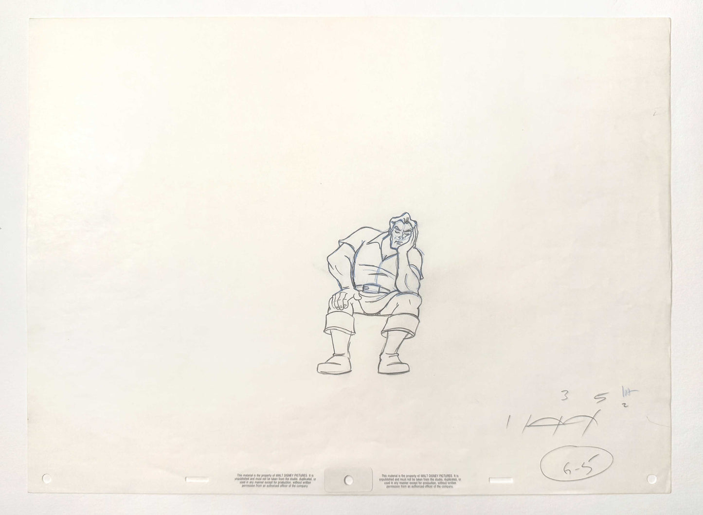 Beauty and the Beast - Gaston Original Rough Animation Production Drawing (Walt Disney, 1991). For sale on FLIP Gallery