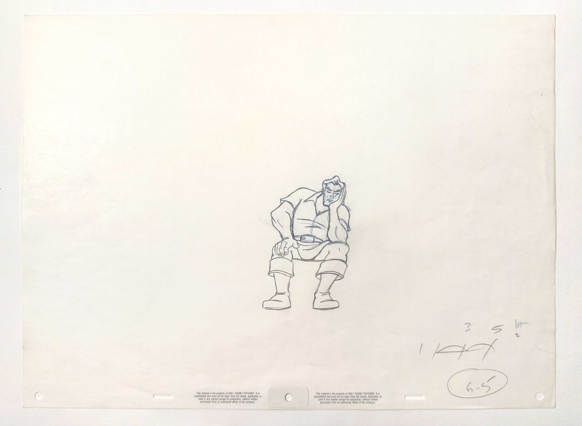 Beauty and the Beast - Gaston Original Rough Animation Production Drawing (Walt Disney, 1991). For sale on FLIP Gallery