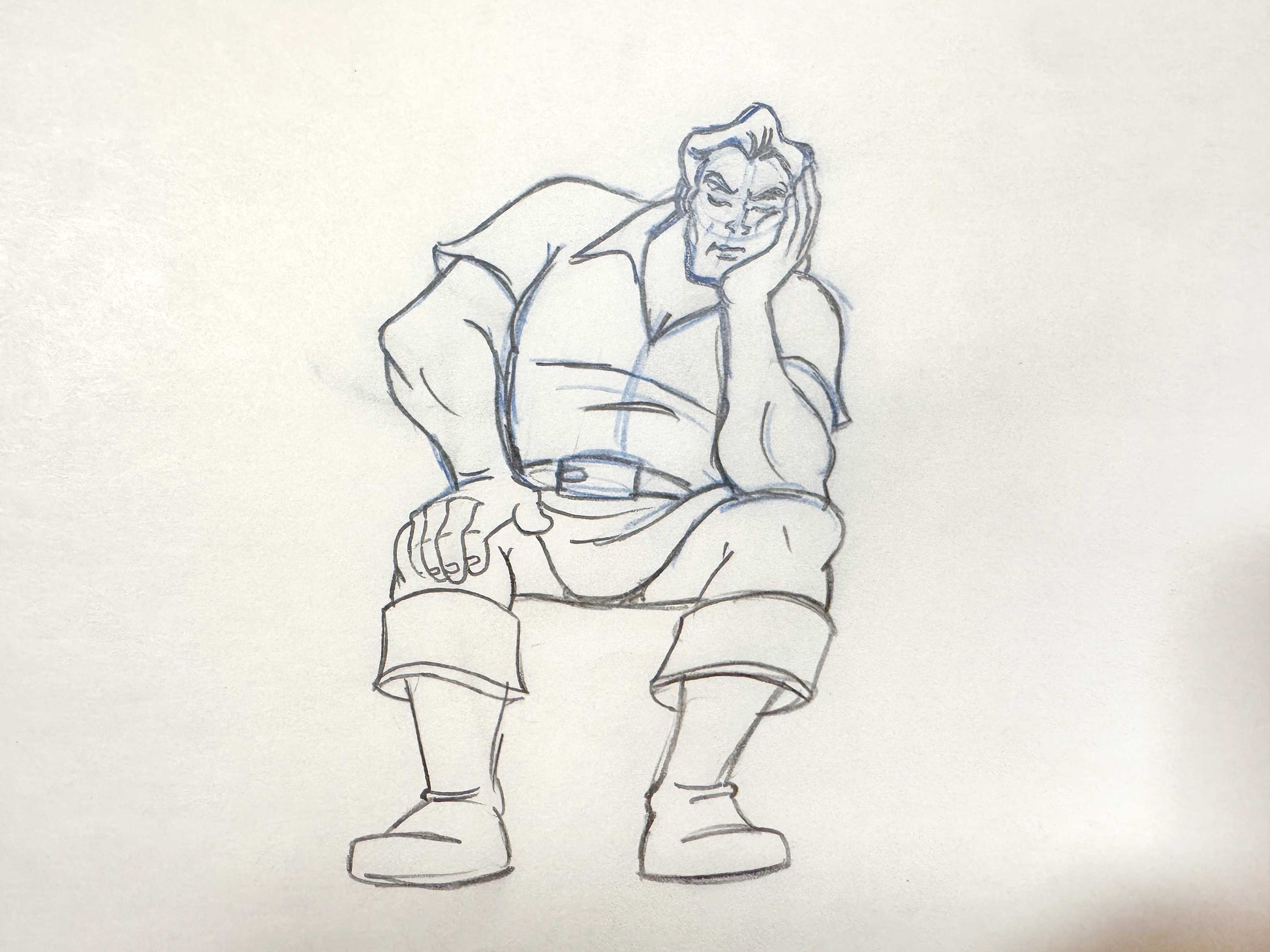 Beauty and the Beast - Gaston Original Rough Animation Production Drawing (Walt Disney, 1991). For sale on FLIP Gallery