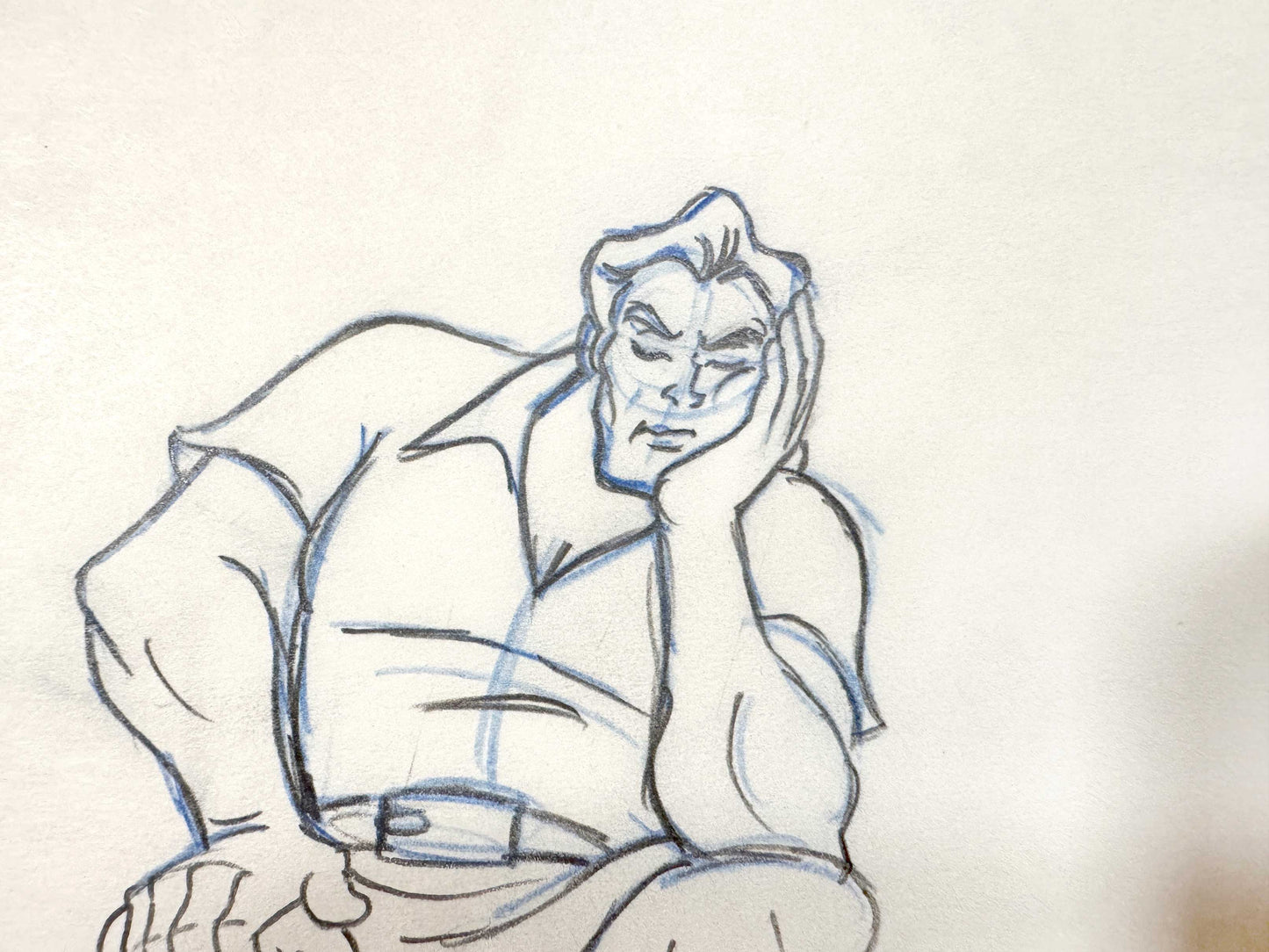 Beauty and the Beast - Gaston Original Rough Animation Production Drawing (Walt Disney, 1991). For sale on FLIP Gallery