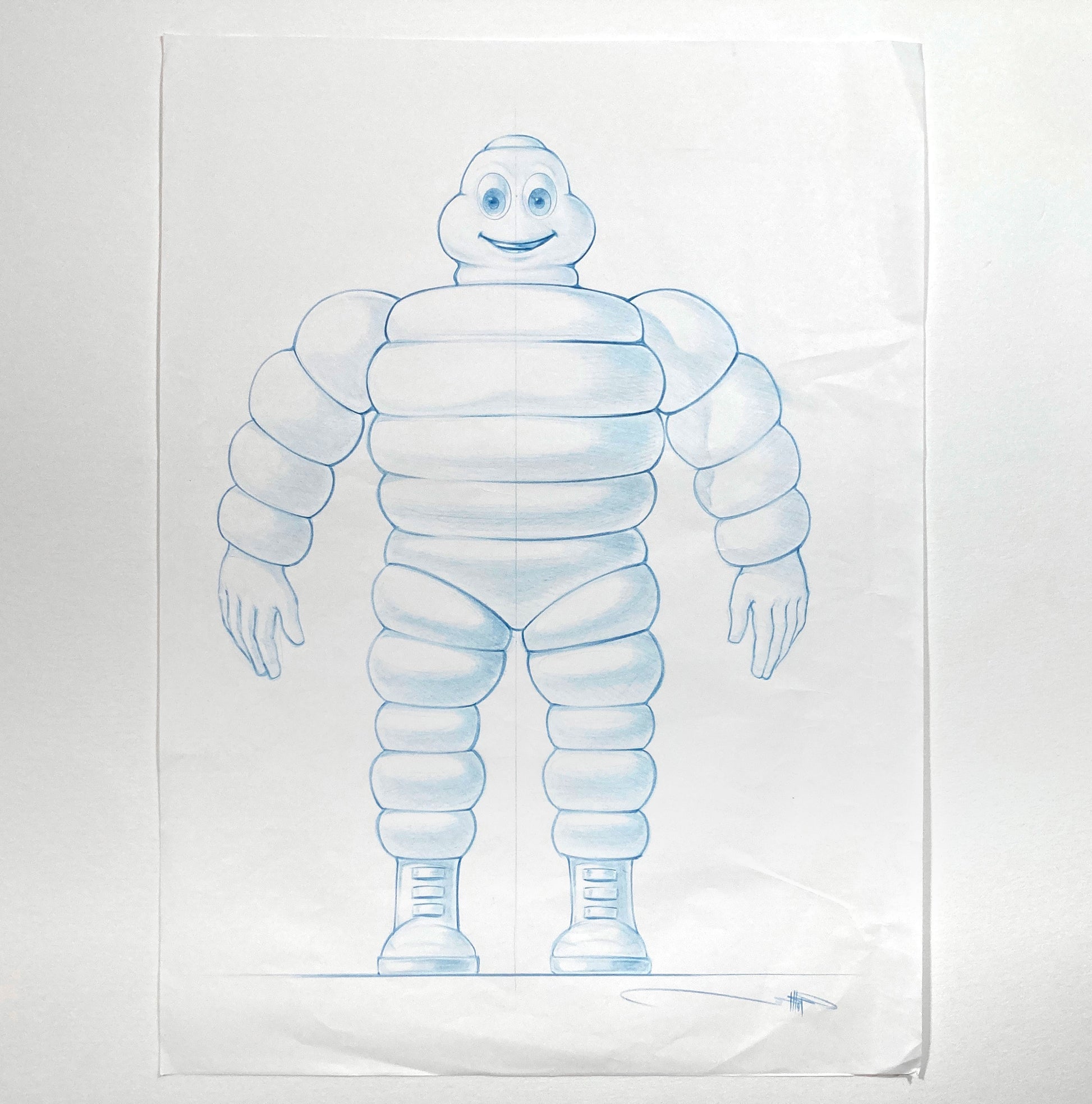 Original Vintage Concept Art – Michelin Man Advertising Signed Sketch by Jeff Julian. For sale on FLIP Gallery