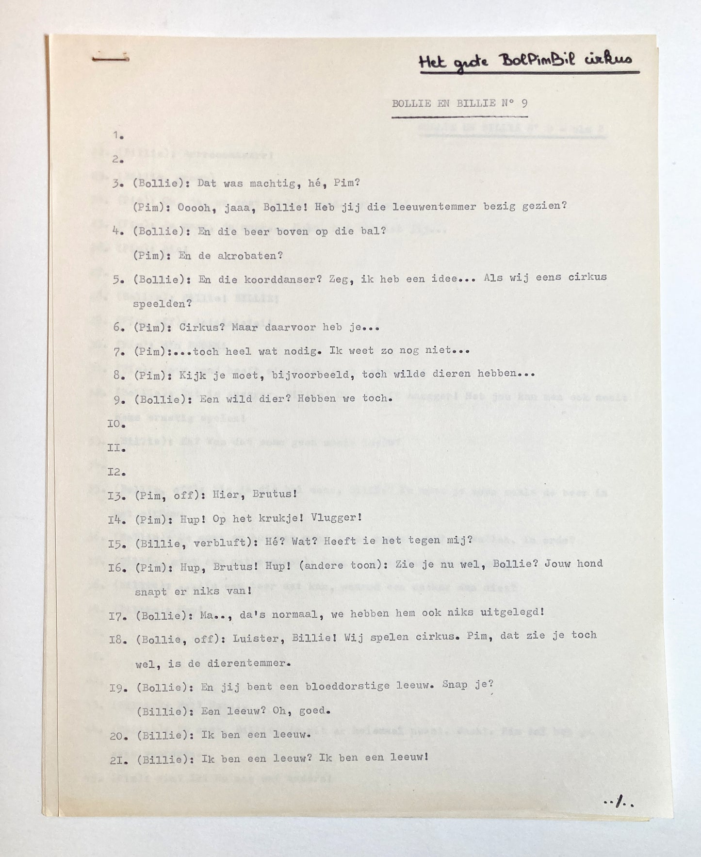 Boule and Bill - Original Production Script of 1975. For sale on FLIP Gallery