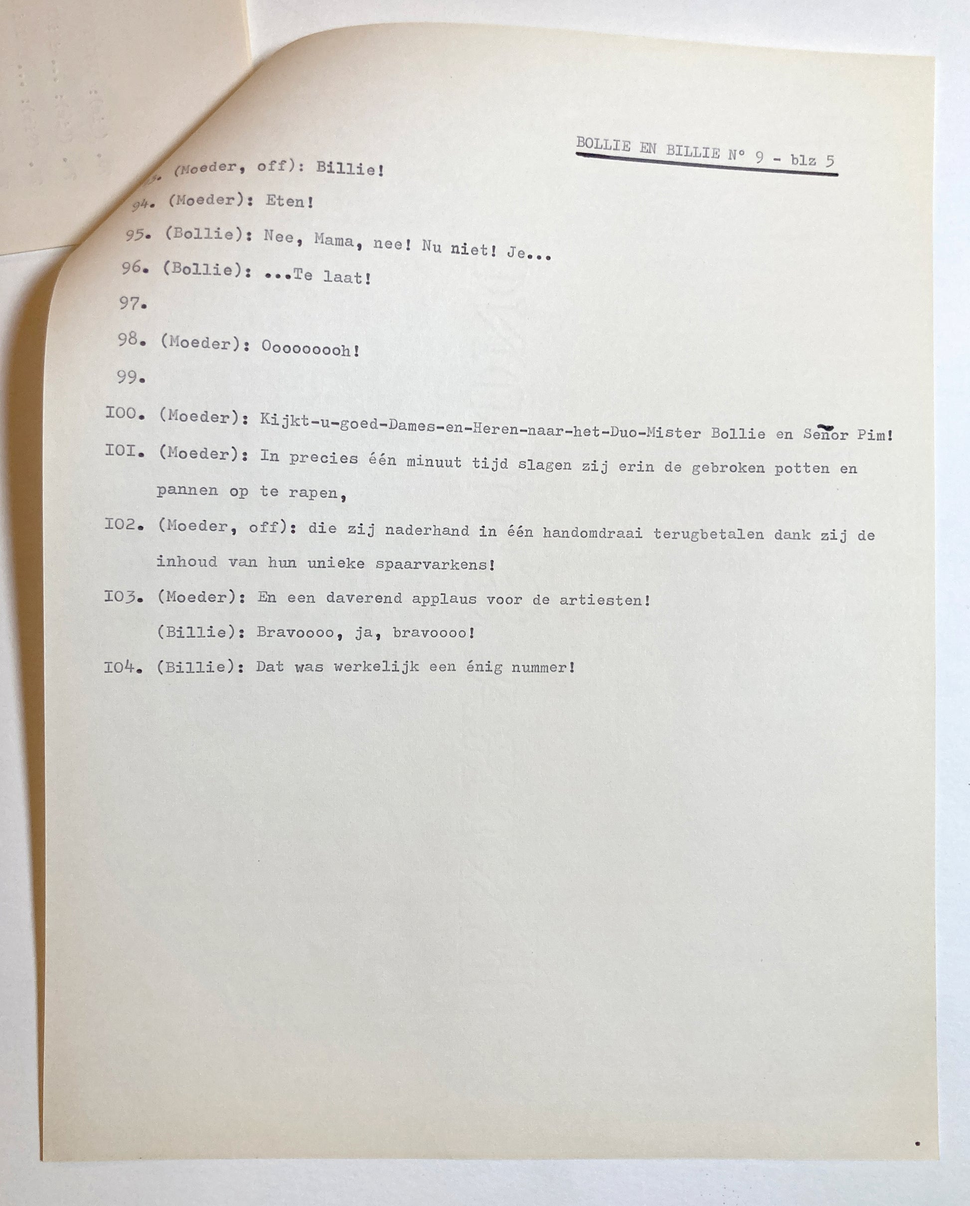 Boule and Bill - Original Production Script of 1975. For sale on FLIP Gallery