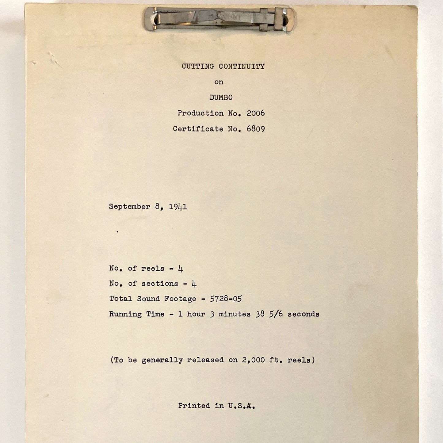 Dumbo - Original 1941 Script from Walt Disney Productions. For sale on FLIP Gallery