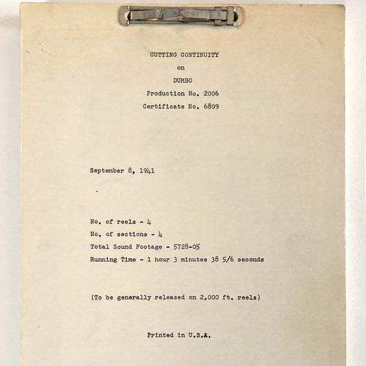 Dumbo - Original 1941 Script from Walt Disney Productions. For sale on FLIP Gallery