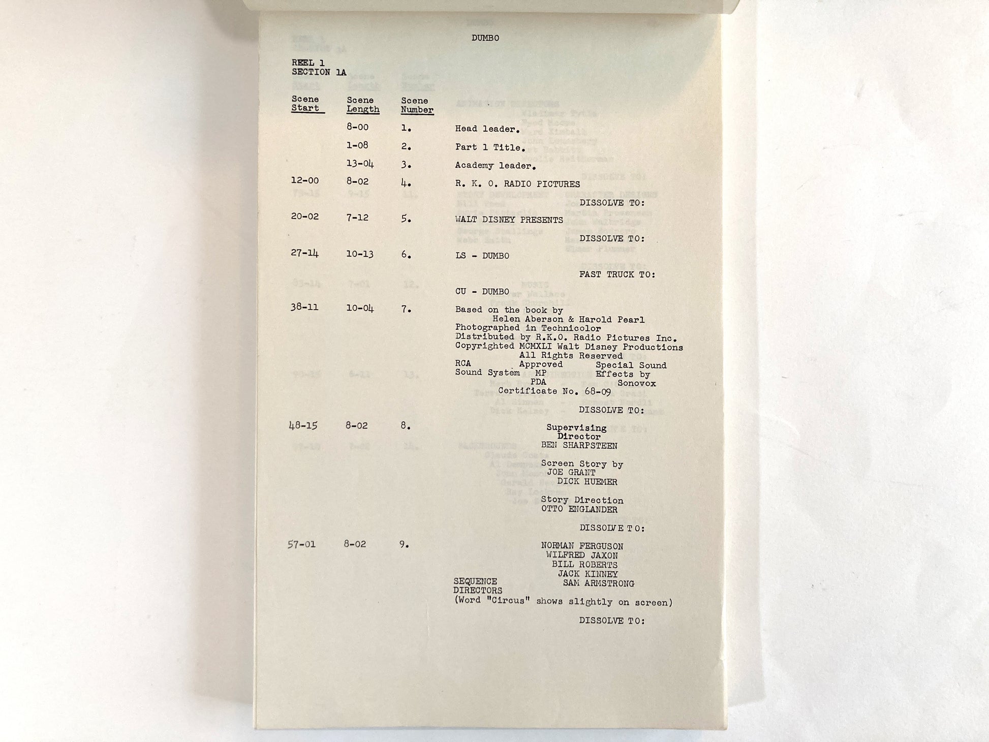 Dumbo - Original 1941 Script from Walt Disney Productions. For sale on FLIP Gallery