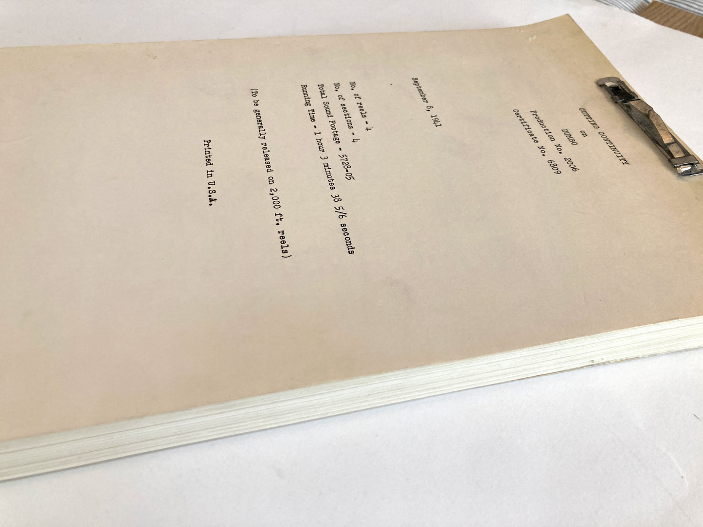 DUMBO : Original 1941 Script from Walt Disney Productions