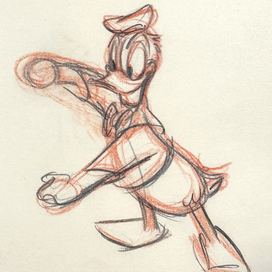 Donald Duck Original Animation Rough Production Drawing (Walt Disney 1940s). For sale on FLIP Gallery