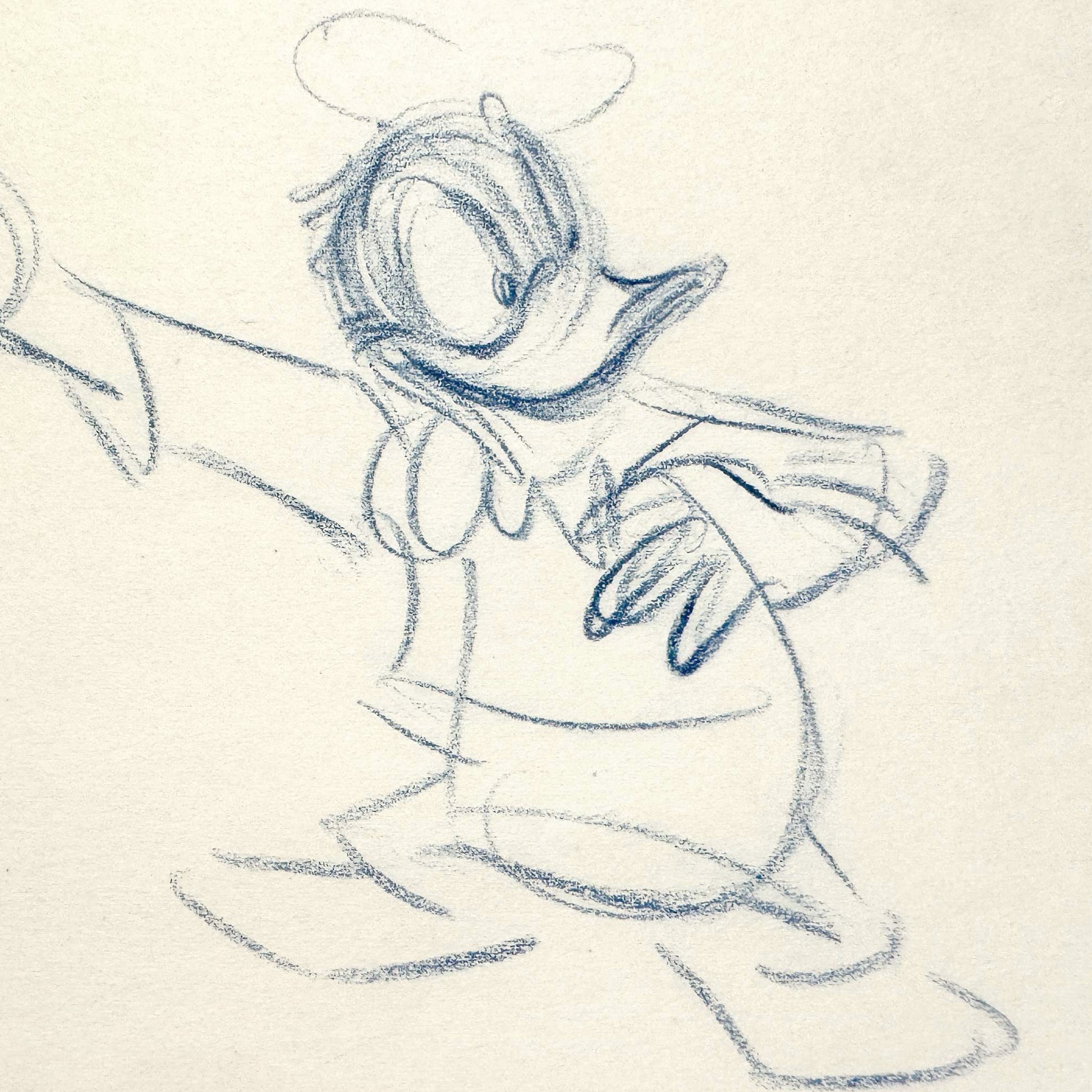 Donald Duck Original Animation Rough Production Drawing (Walt Disney, 1940s). For sale on FLIP Gallery