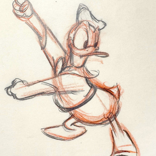 Donald Duck Original Vintage Animation Rough Production Drawing (Walt Disney 1940s). For sale on FLIP Gallery