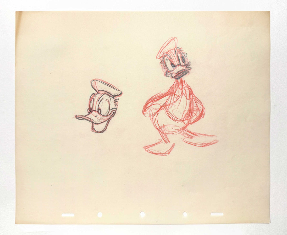 Donald Duck Original Animation Rough Production Drawing (Walt Disney 1940s). For sale on FLIP Gallery