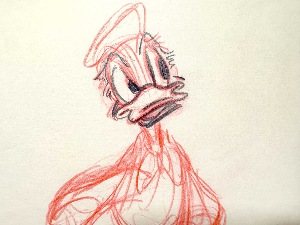 Donald Duck Original Animation Rough Production Drawing (Walt Disney 1940s). For sale on FLIP Gallery