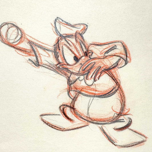 Donald Duck Original Animation Rough Production Drawing (Walt Disney, 1940s). For sale on FLIP Gallery