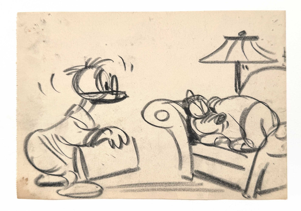 Donald Duck and Pluto Original Storyboard Art Drawing by Nick George (Walt Disney, 1940s/50s). For sale on FLIP Gallery