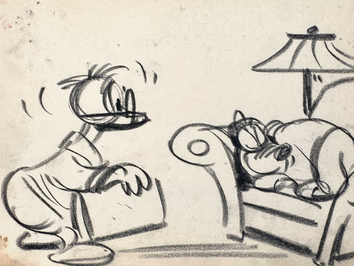 Donald Duck and Pluto Original Storyboard Art Drawing by Nick George (Walt Disney, 1940s/50s). For sale on FLIP Gallery