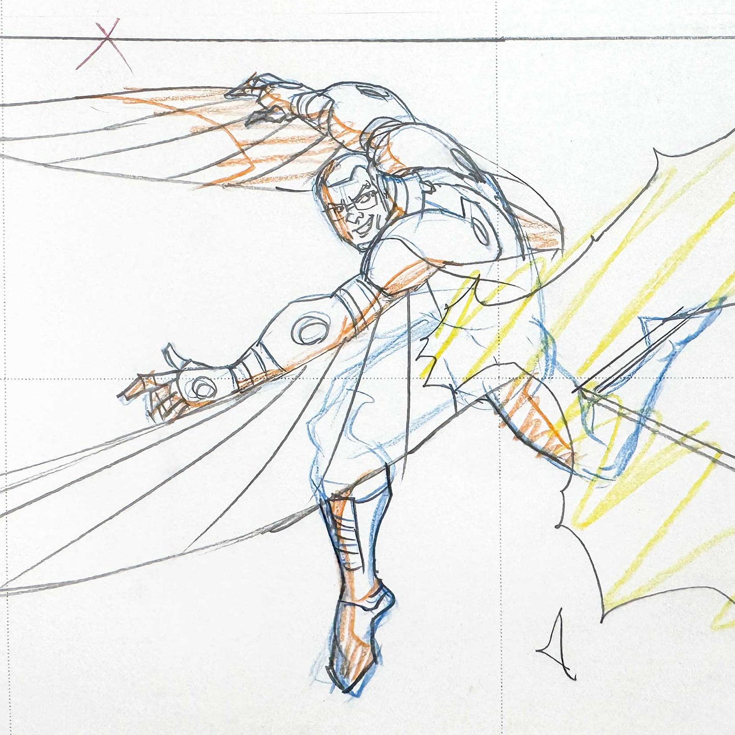 FALCON : Original Animation Layout Production Drawing, from the serie "Avengers Assemble" (Marvel, 2012). For sale on FLIP Gallery