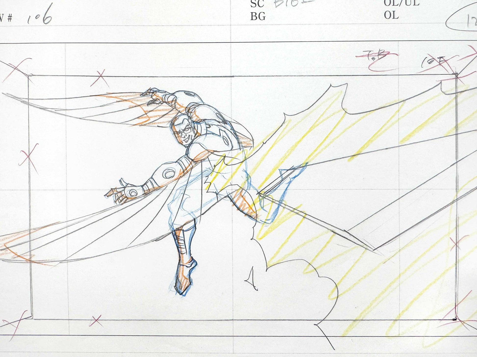 FALCON : Original Animation Layout Production Drawing, from the serie "Avengers Assemble" (Marvel, 2012). For sale on FLIP Gallery