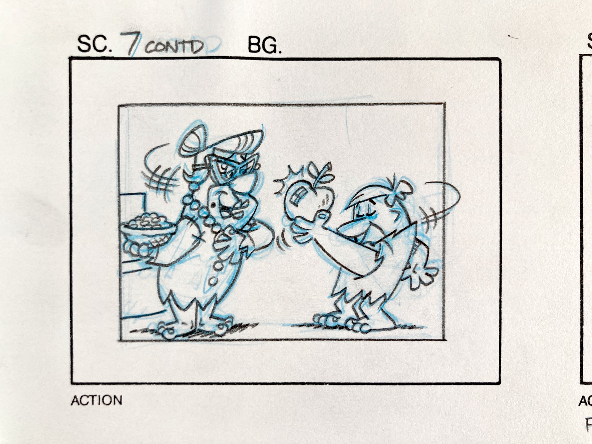 The Flintstones - Original Production Used Storyboard Sheet with 3 panels "Fruity Pebbles Commercial" (Hanna-Barbera, 1996). For sale on FLIP Gallery