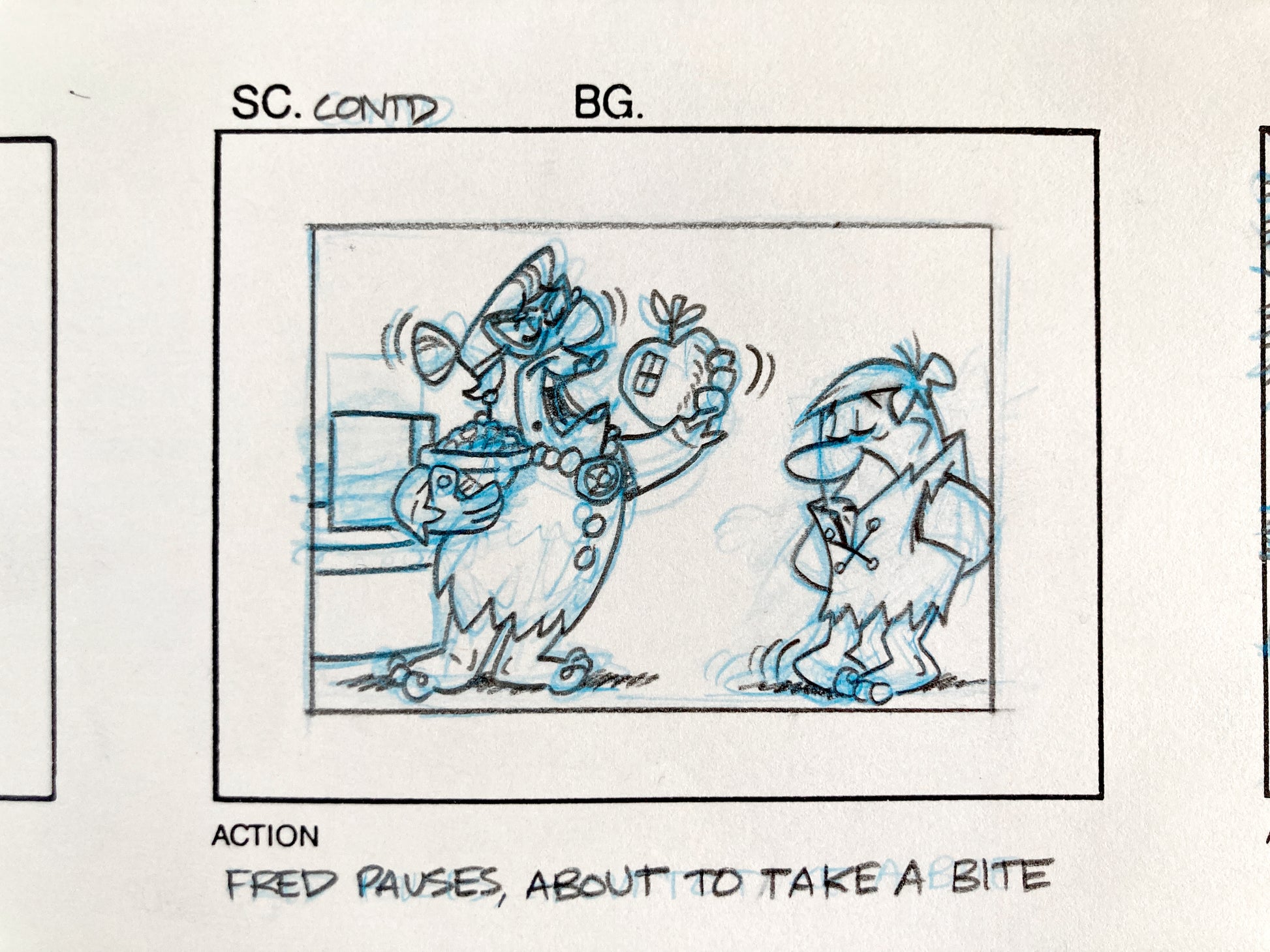 The Flintstones - Original Production Used Storyboard Sheet with 3 panels "Fruity Pebbles Commercial" (Hanna-Barbera, 1996). For sale on FLIP Gallery