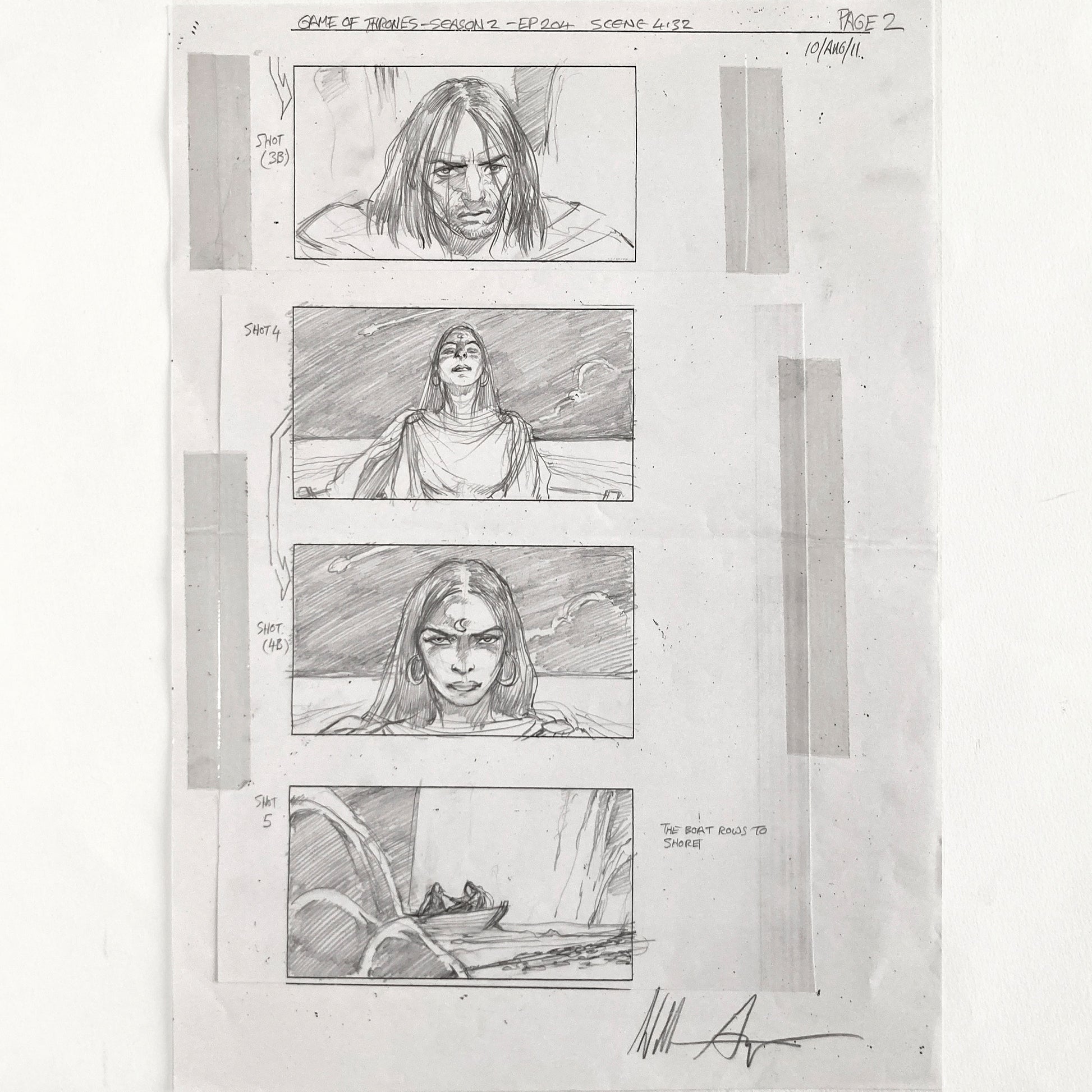 Game of Thrones "Garden of Bones" Davos and Melisandre Original Production Used Storyboard Art - Signed by William Simpson (HBO, 2012). For sale on FLIP Gallery