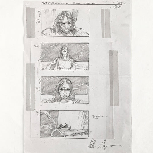 Game of Thrones "Garden of Bones" Davos and Melisandre Original Production Used Storyboard Art - Signed by William Simpson (HBO, 2012). For sale on FLIP Gallery
