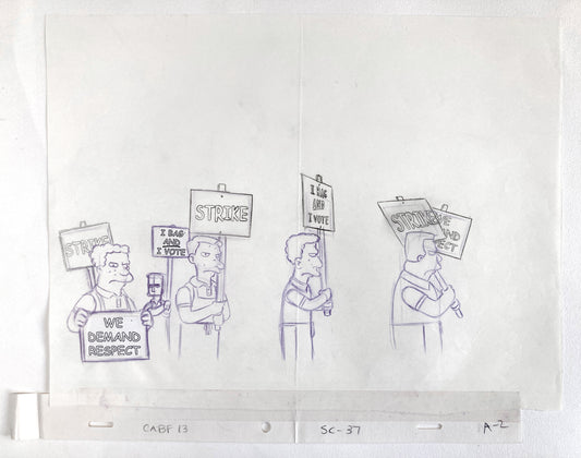 THE SIMPSONS : Original Animation Drawing of Protesters (2000)