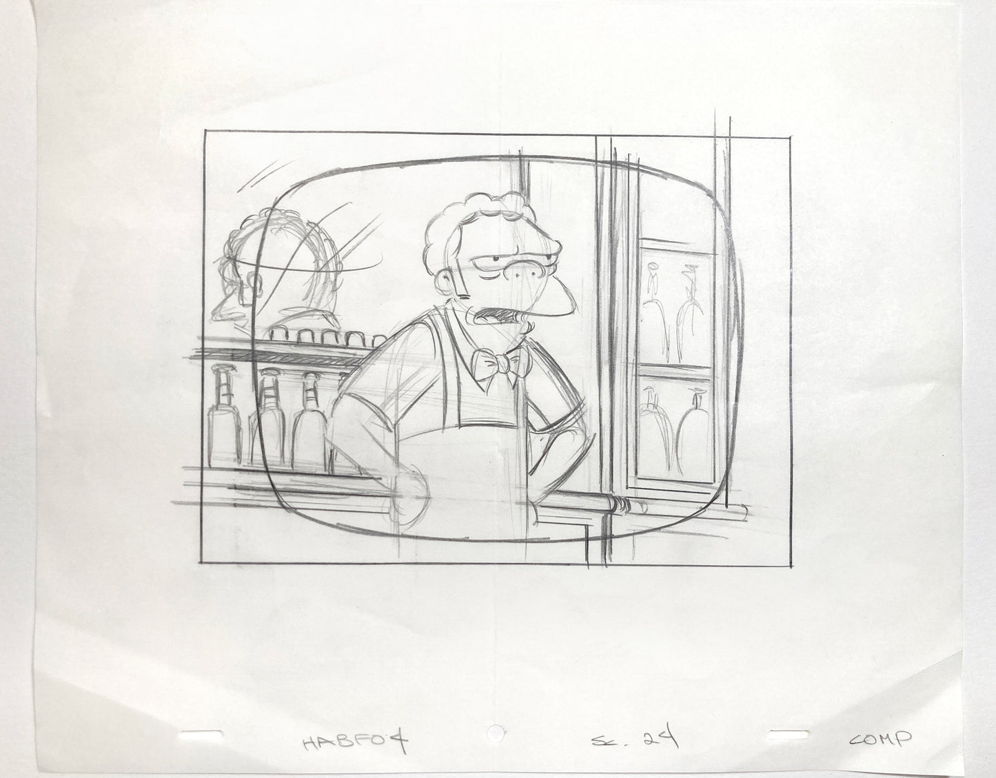 THE SIMPSONS : Original Animation Layout Drawing of Moe Szyslak (2005)