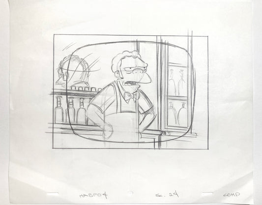 THE SIMPSONS : Original Animation Layout Drawing of Moe Szyslak (2005)