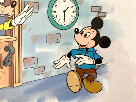 MICKEY & GOOFY : Original Cel and Hand-Painted background (Walt Disney, 1987)