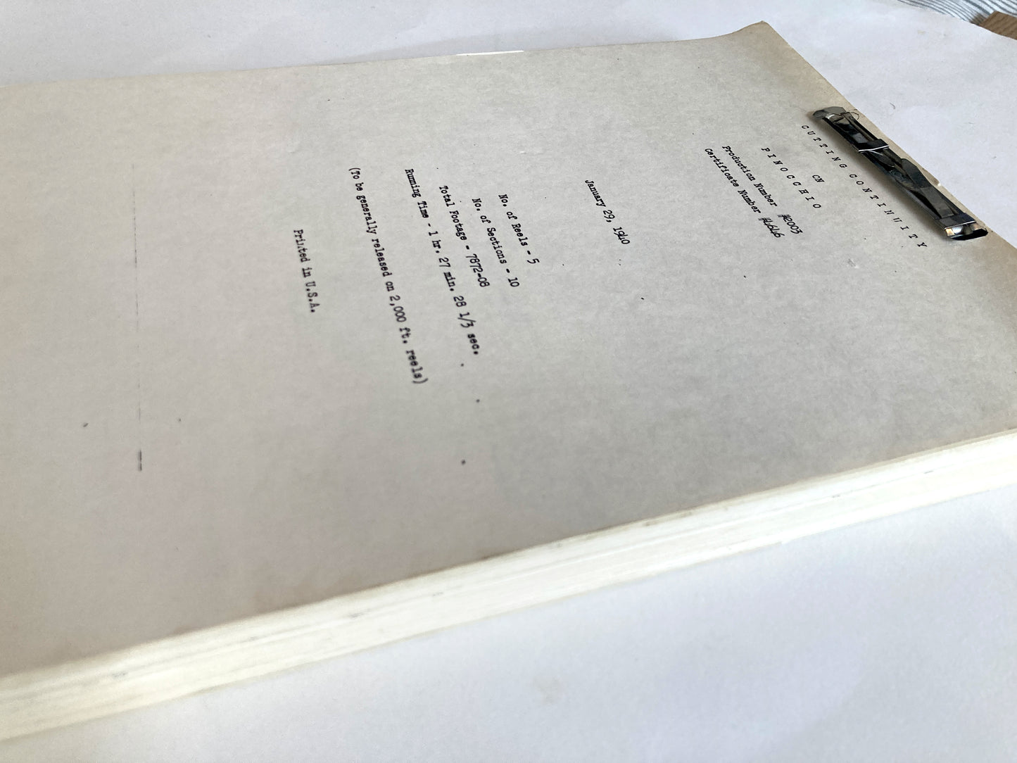 PINOCCHIO : Original 1940 Script from Walt Disney Archives