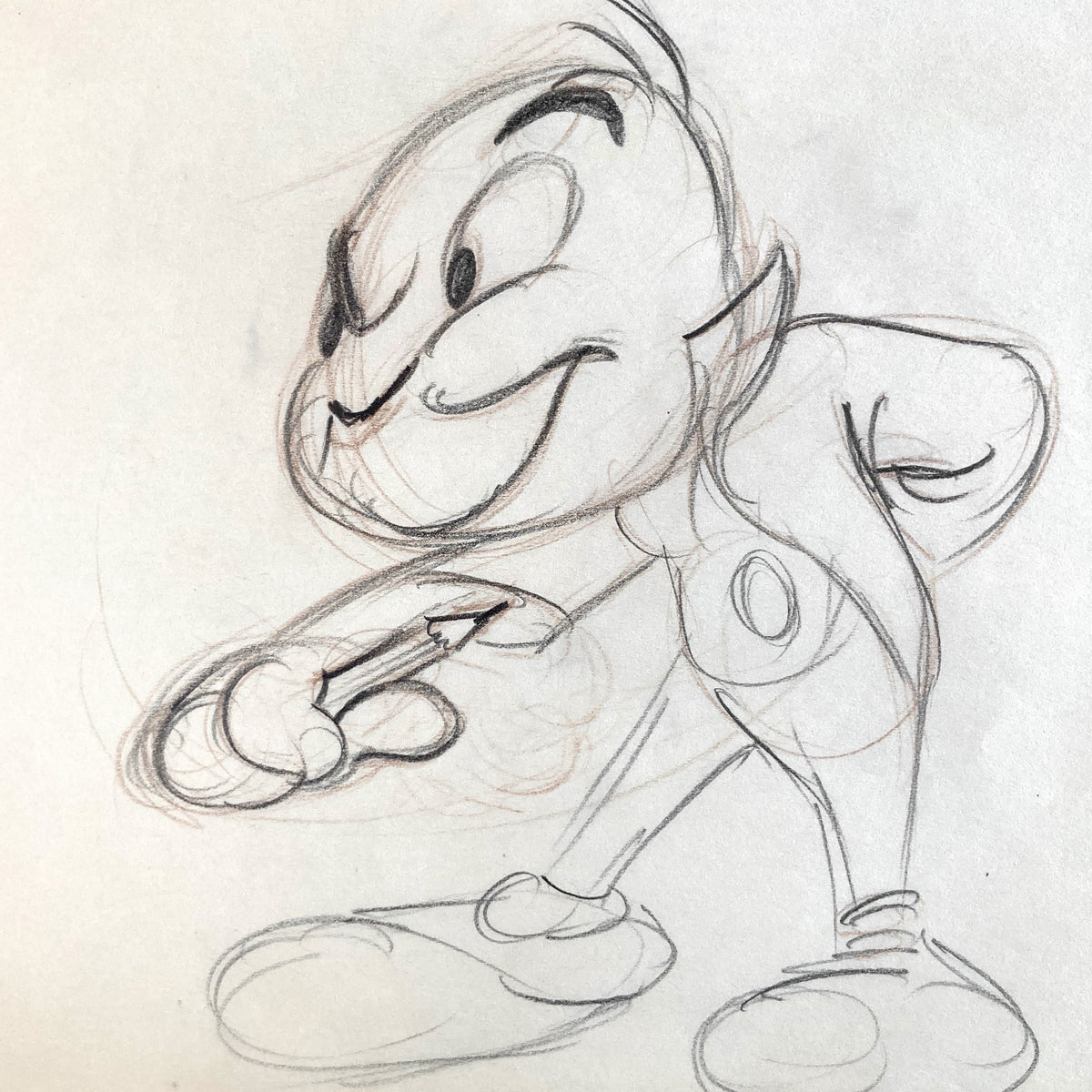 Jiminy Cricket Original Production Used Rough Animation Art Drawing (Walt Disney, c. 1940-50s). For sale on FLIP Gallery