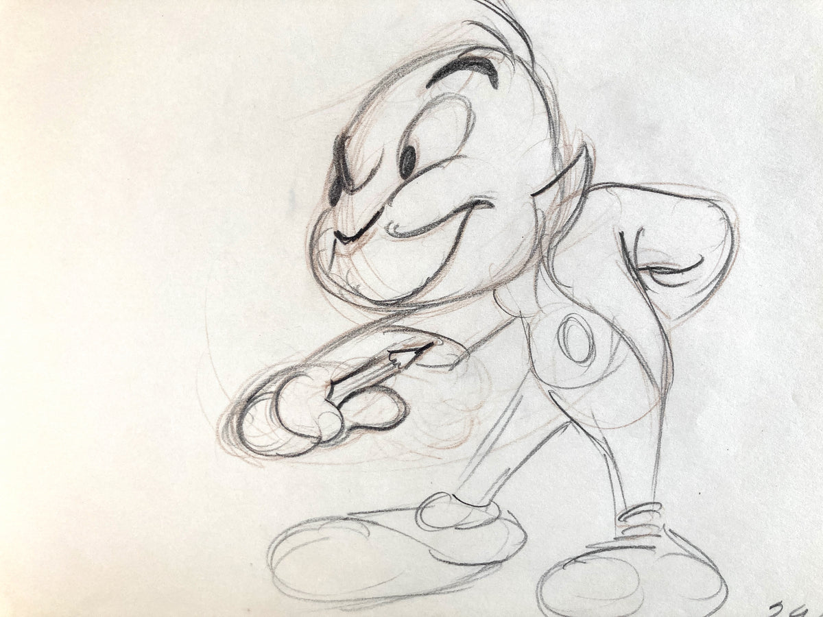 Jiminy Cricket Original Production Used Rough Animation Art Drawing (Walt Disney, c. 1940-50s). For sale on FLIP Gallery