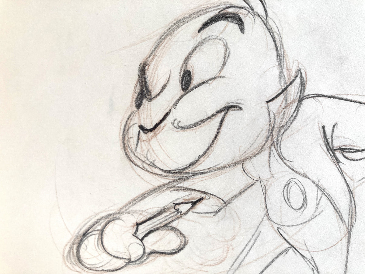 Jiminy Cricket Original Production Used Rough Animation Art Drawing (Walt Disney, c. 1940-50s). For sale on FLIP Gallery