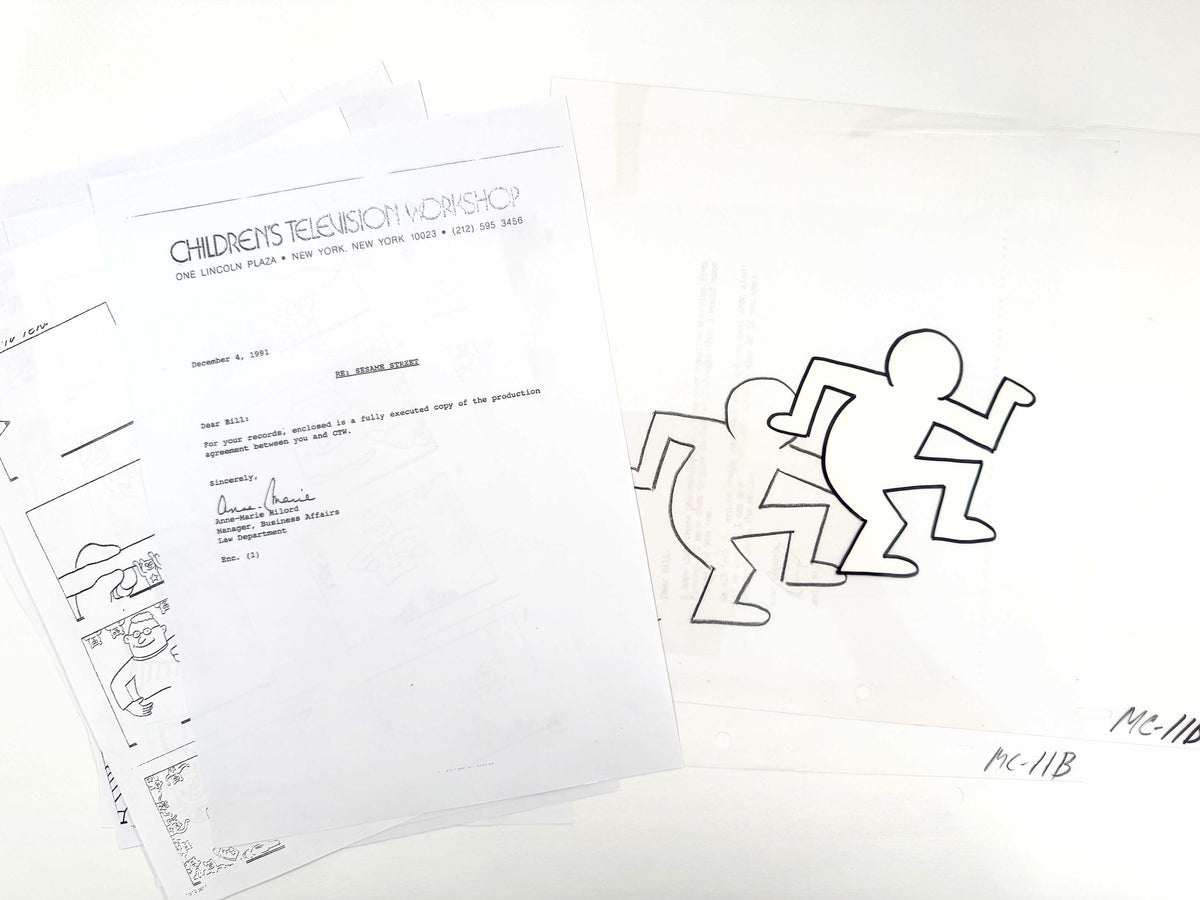 Keith Haring - Original Animation Cel and Matching Drawing « Sesame Street » (1980’s). The meeting of contemporary art and animation art! For sale on FLIP Gallery