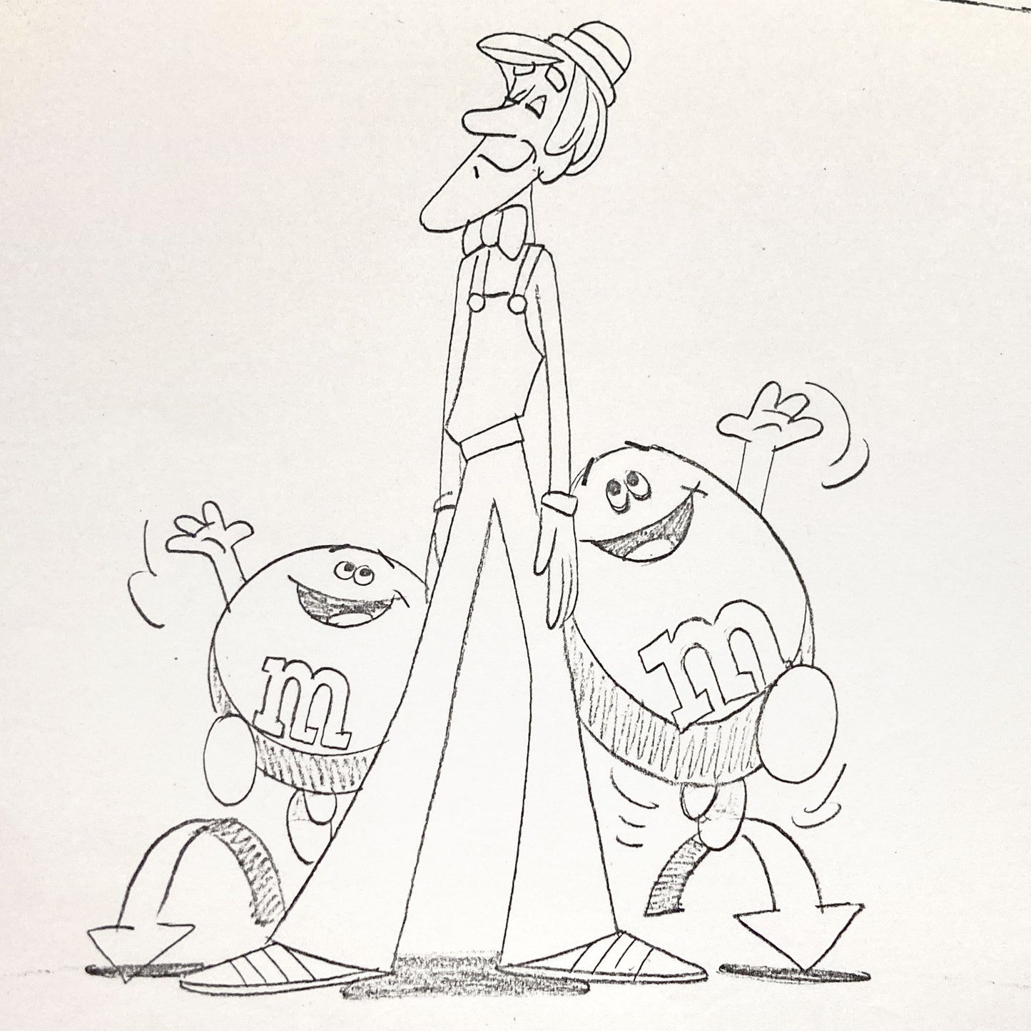This is a rare vintage photocopy of an animation sheet from a 1970s U.S M&M’s commercial. It features the two classic M&M’s characters, “Plain” and “Peanuts”. For sale on FLIP Gallery